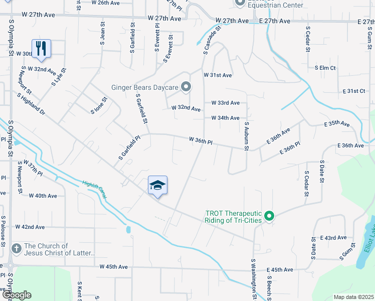 map of restaurants, bars, coffee shops, grocery stores, and more near 3624 S Cascade St in Kennewick