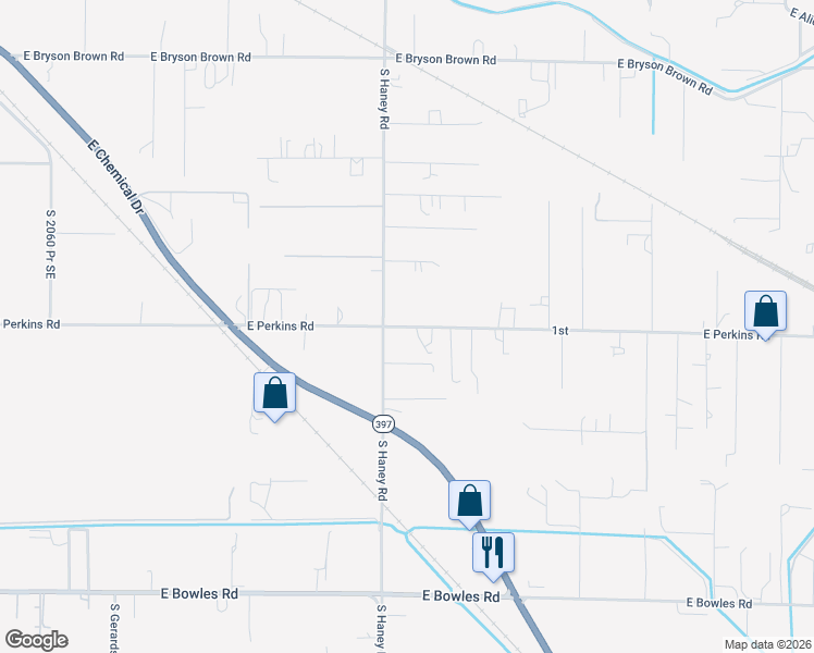 map of restaurants, bars, coffee shops, grocery stores, and more near East Perkins Road in Finley