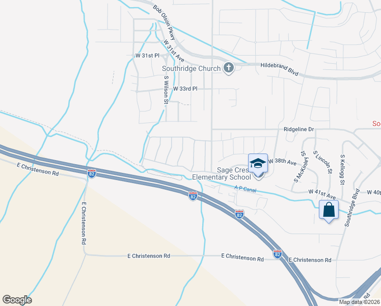 map of restaurants, bars, coffee shops, grocery stores, and more near Interstate 82 in Kennewick