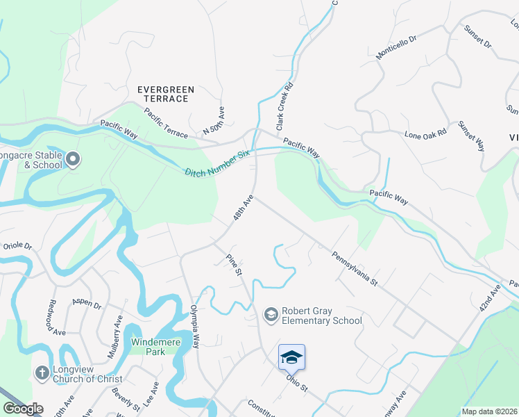 map of restaurants, bars, coffee shops, grocery stores, and more near 4725 Pennsylvania Street in Longview