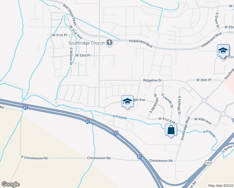 map of restaurants, bars, coffee shops, grocery stores, and more near 6512 West 38th Avenue in Kennewick