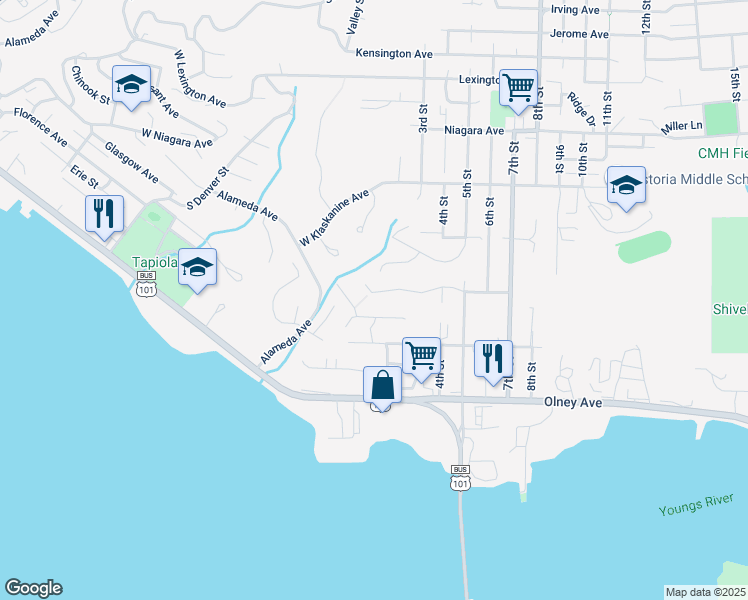 map of restaurants, bars, coffee shops, grocery stores, and more near 40 Auburn Street in Astoria