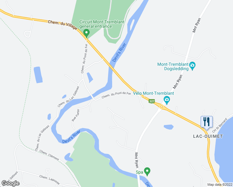 map of restaurants, bars, coffee shops, grocery stores, and more near 132 Chemin du Pont de Fer in Mont-Tremblant