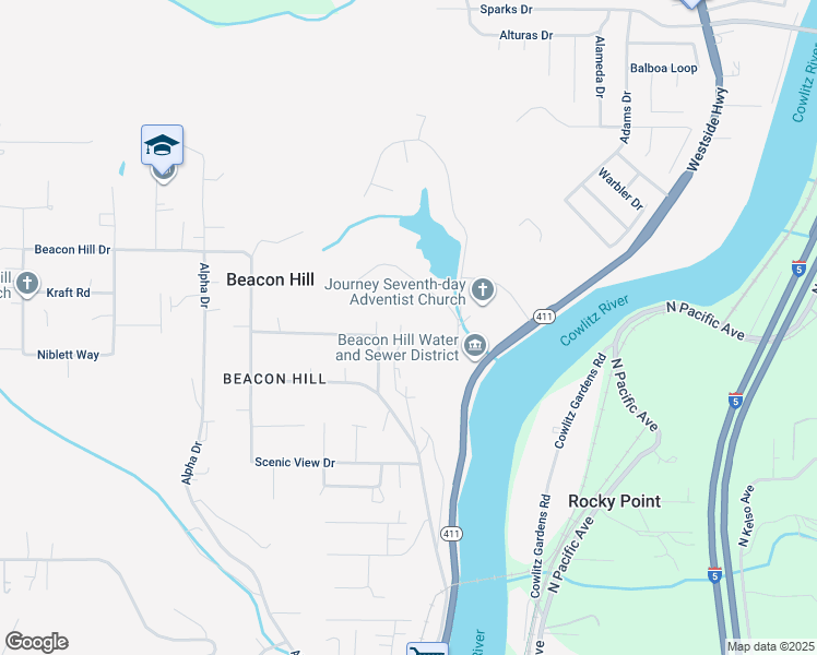 map of restaurants, bars, coffee shops, grocery stores, and more near 134 View Point Drive in Longview