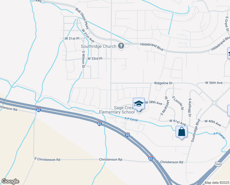 map of restaurants, bars, coffee shops, grocery stores, and more near 6698 West 38th Avenue in Kennewick