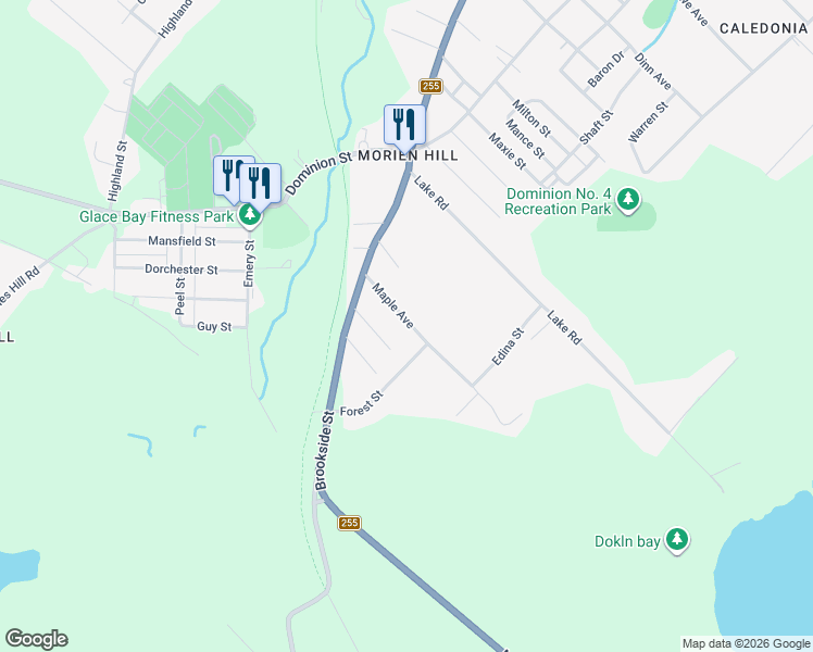 map of restaurants, bars, coffee shops, grocery stores, and more near 106 Maple Avenue in Glace Bay