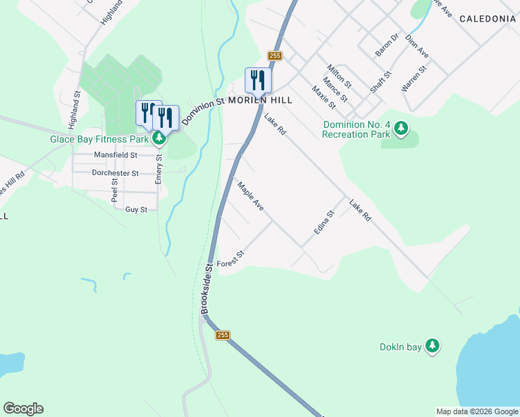 map of restaurants, bars, coffee shops, grocery stores, and more near 106 Maple Avenue in Glace Bay