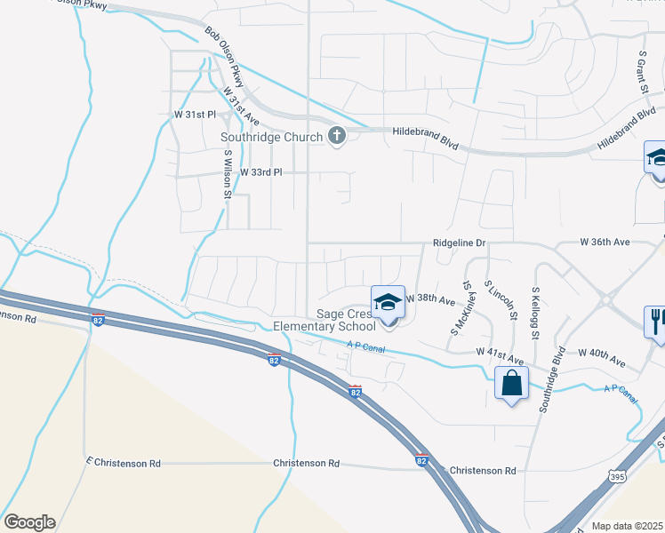 map of restaurants, bars, coffee shops, grocery stores, and more near 6698 West 38th Avenue in Kennewick