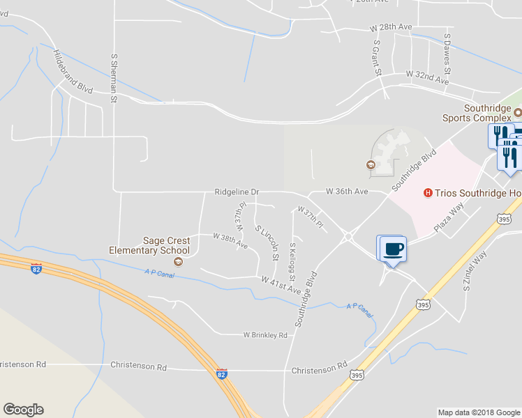 map of restaurants, bars, coffee shops, grocery stores, and more near 6011 West 37th Place in Kennewick