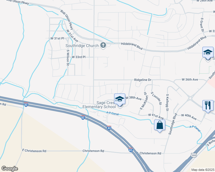 map of restaurants, bars, coffee shops, grocery stores, and more near 6552 Ridgeline Drive in Kennewick