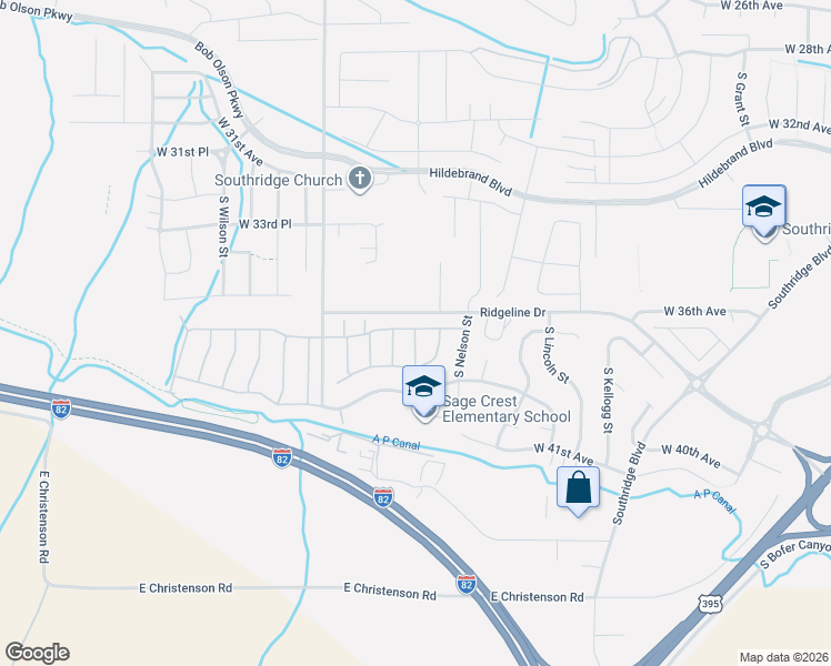 map of restaurants, bars, coffee shops, grocery stores, and more near 6552 Ridgeline Drive in Kennewick
