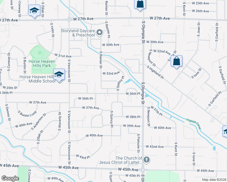 map of restaurants, bars, coffee shops, grocery stores, and more near 1607 West 35th Avenue in Kennewick