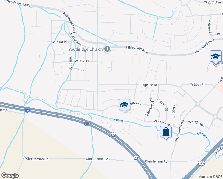 map of restaurants, bars, coffee shops, grocery stores, and more near 6552 Ridgeline Drive in Kennewick