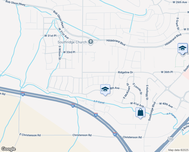 map of restaurants, bars, coffee shops, grocery stores, and more near 6552 Ridgeline Drive in Kennewick