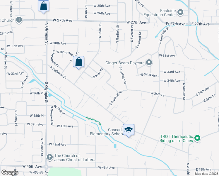map of restaurants, bars, coffee shops, grocery stores, and more near 707 West 36th Place in Kennewick