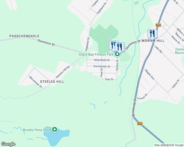 map of restaurants, bars, coffee shops, grocery stores, and more near 41 Lorway Street in Glace Bay
