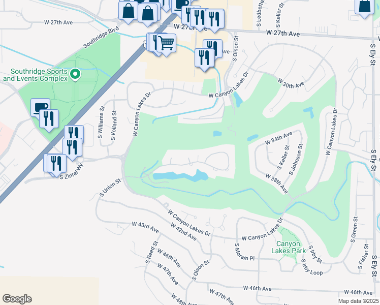 map of restaurants, bars, coffee shops, grocery stores, and more near 3501 South Quillan Court in Kennewick