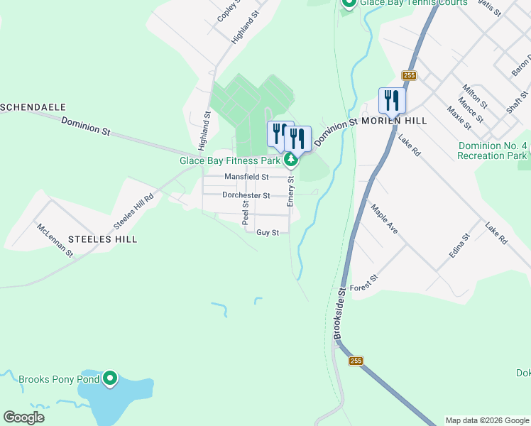 map of restaurants, bars, coffee shops, grocery stores, and more near 18 International Street in Glace Bay