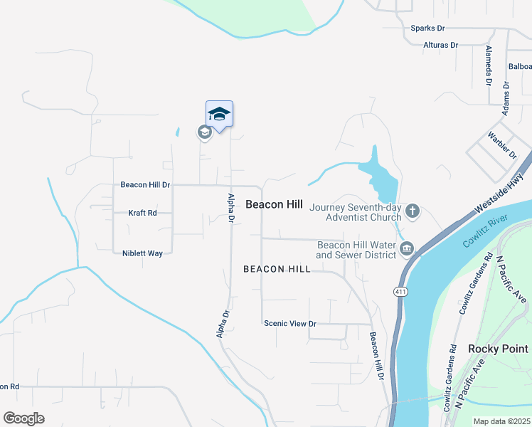 map of restaurants, bars, coffee shops, grocery stores, and more near 174 Beacon Hill Drive in Longview
