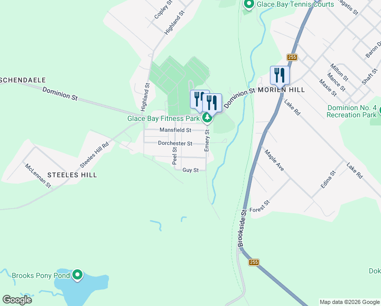 map of restaurants, bars, coffee shops, grocery stores, and more near 18 International Street in Glace Bay
