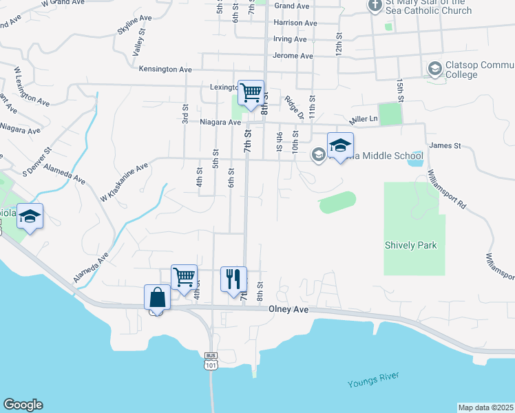 map of restaurants, bars, coffee shops, grocery stores, and more near 1617 8th Street in Astoria