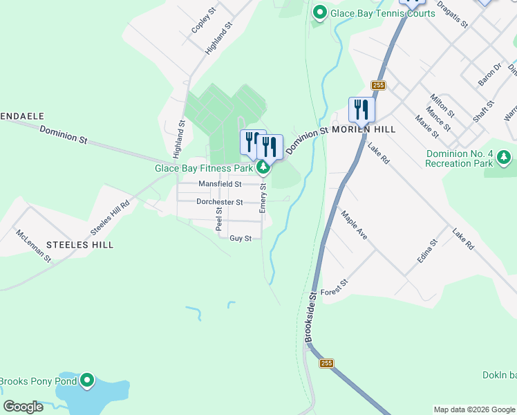 map of restaurants, bars, coffee shops, grocery stores, and more near 92 Dorchester Street in Glace Bay