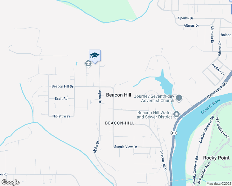 map of restaurants, bars, coffee shops, grocery stores, and more near 174 Beacon Hill Drive in Longview
