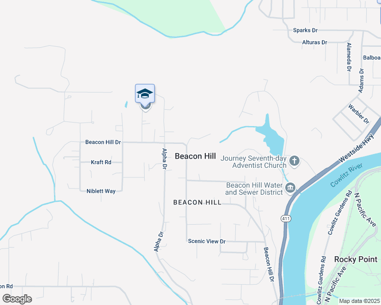 map of restaurants, bars, coffee shops, grocery stores, and more near 174 Beacon Hill Drive in Longview
