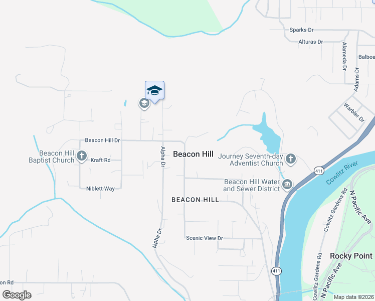 map of restaurants, bars, coffee shops, grocery stores, and more near 180 Beacon Hill Drive in Longview