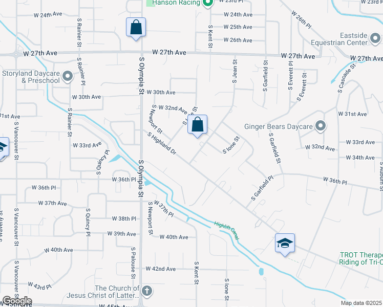 map of restaurants, bars, coffee shops, grocery stores, and more near 1117 S Highland Dr in Kennewick