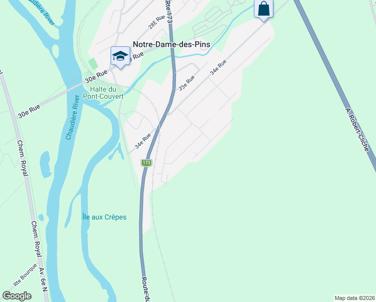 map of restaurants, bars, coffee shops, grocery stores, and more near 234 36e Rue in Saint-Georges