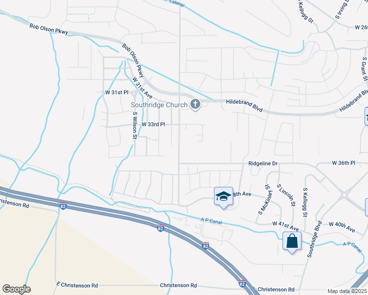 map of restaurants, bars, coffee shops, grocery stores, and more near 3417 South Sherman Street in Kennewick