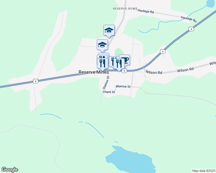 map of restaurants, bars, coffee shops, grocery stores, and more near 33 Station Street in Reserve Mines