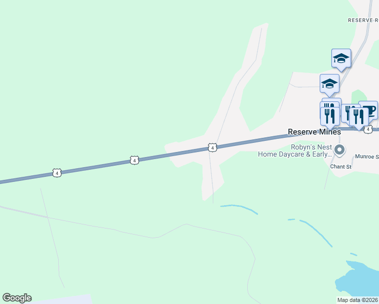 map of restaurants, bars, coffee shops, grocery stores, and more near 2092 Sydney Road in Reserve Mines