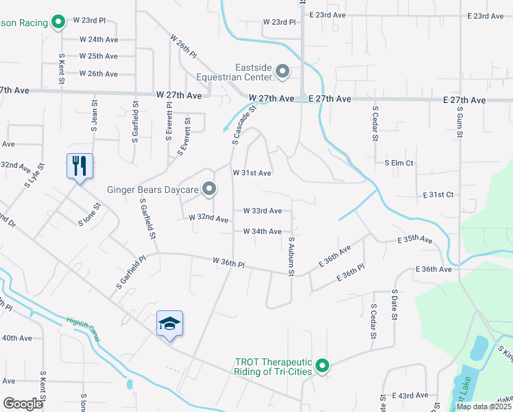 map of restaurants, bars, coffee shops, grocery stores, and more near 202 West 33rd Avenue in Kennewick