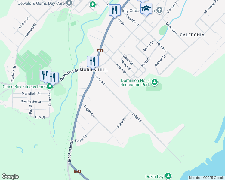 map of restaurants, bars, coffee shops, grocery stores, and more near 157 Lake Road in Glace Bay