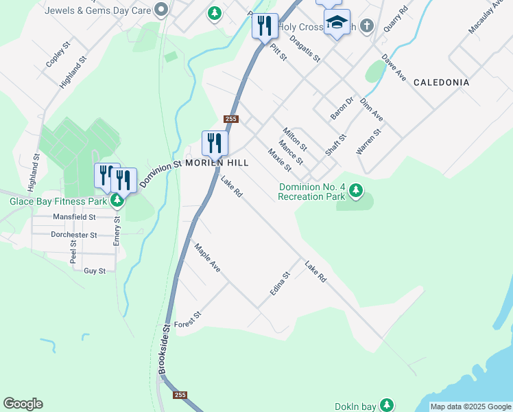 map of restaurants, bars, coffee shops, grocery stores, and more near 153 Lake Road in Glace Bay
