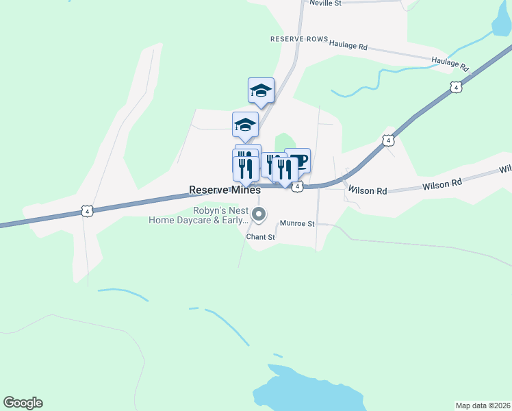 map of restaurants, bars, coffee shops, grocery stores, and more near Station Street in Reserve Mines