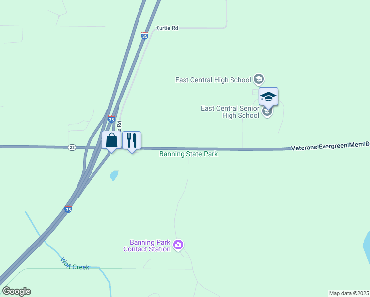 map of restaurants, bars, coffee shops, grocery stores, and more near 61085 Minnesota 23 in Finlayson