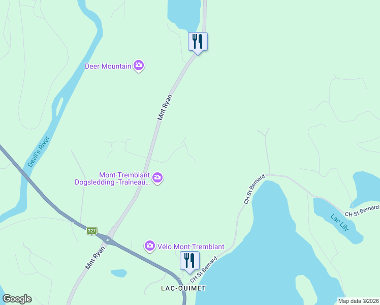 map of restaurants, bars, coffee shops, grocery stores, and more near 525 Allée de l'Académie in Mont-Tremblant