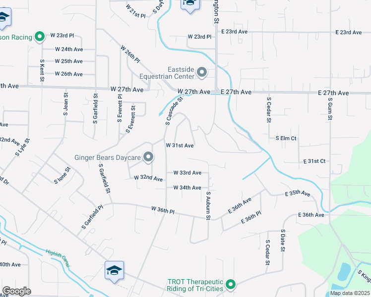 map of restaurants, bars, coffee shops, grocery stores, and more near 115 West 31st Avenue in Kennewick