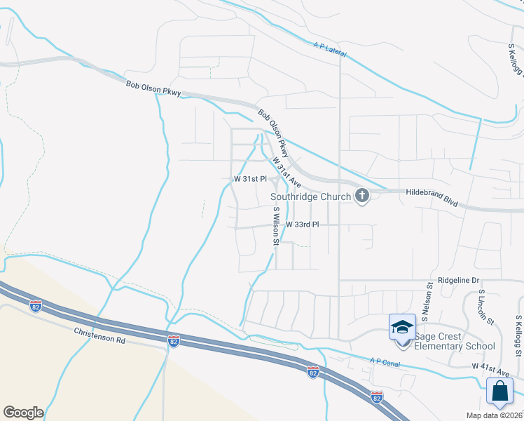 map of restaurants, bars, coffee shops, grocery stores, and more near 3417 S Sherman St in Kennewick