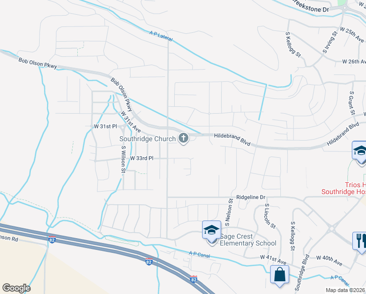 map of restaurants, bars, coffee shops, grocery stores, and more near 3315 South Sherman Street in Kennewick