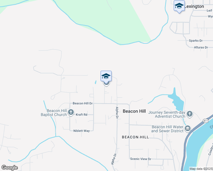 map of restaurants, bars, coffee shops, grocery stores, and more near 257 Alpha Drive in Longview
