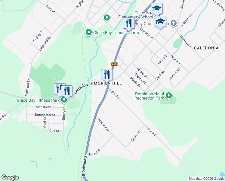map of restaurants, bars, coffee shops, grocery stores, and more near 111 Lake Road in Glace Bay
