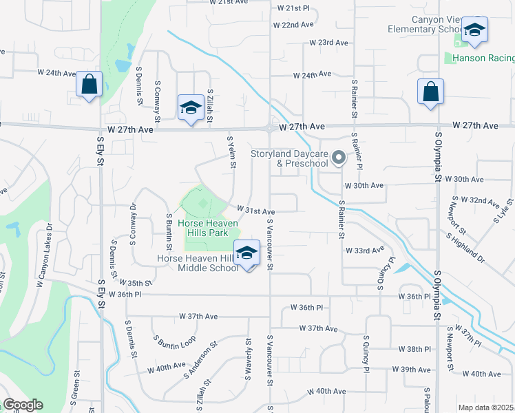 map of restaurants, bars, coffee shops, grocery stores, and more near 2104 West 31st Avenue in Kennewick