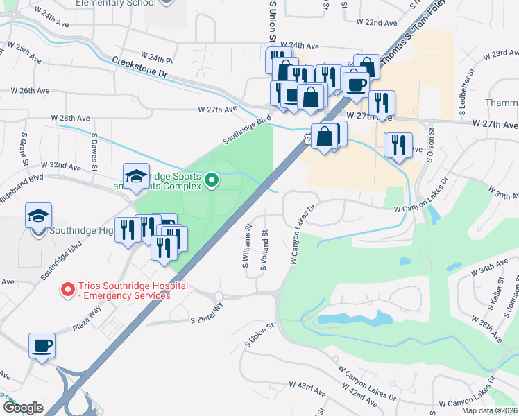 map of restaurants, bars, coffee shops, grocery stores, and more near 3216 South Volland Court in Kennewick