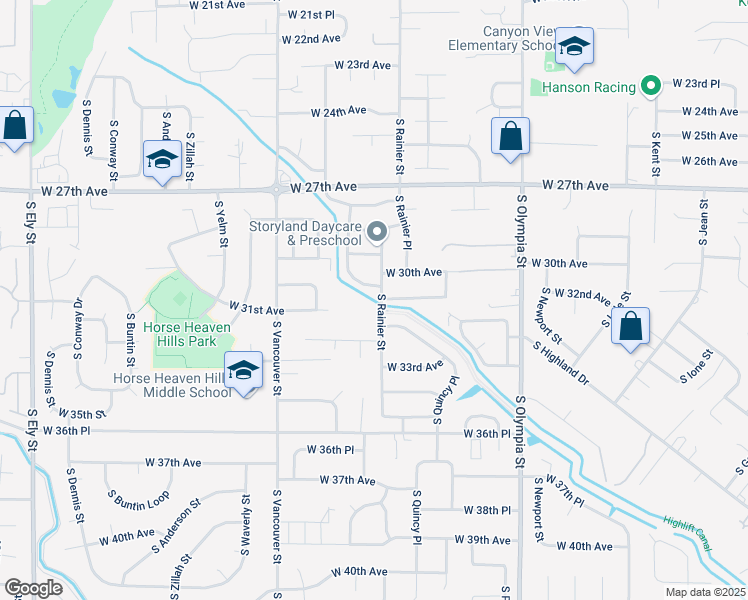 map of restaurants, bars, coffee shops, grocery stores, and more near 1910 West 31st Avenue in Kennewick