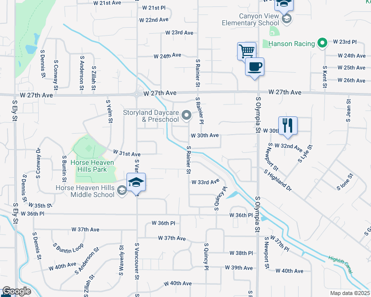map of restaurants, bars, coffee shops, grocery stores, and more near 1910 West 31st Avenue in Kennewick