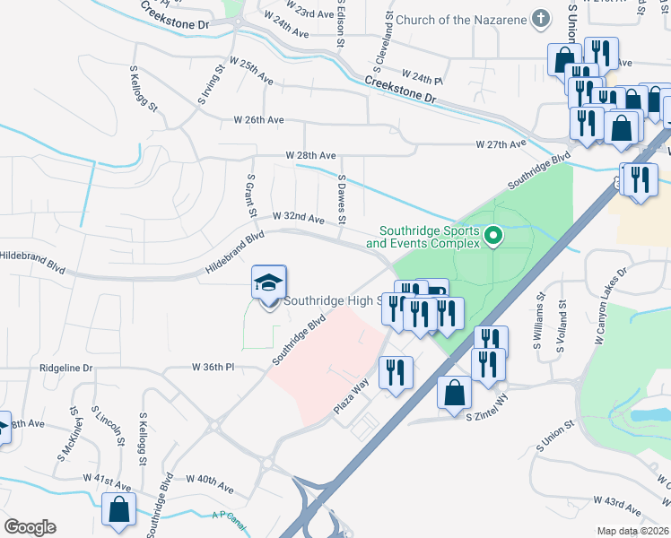 map of restaurants, bars, coffee shops, grocery stores, and more near 5207 West Hildebrand Boulevard in Kennewick
